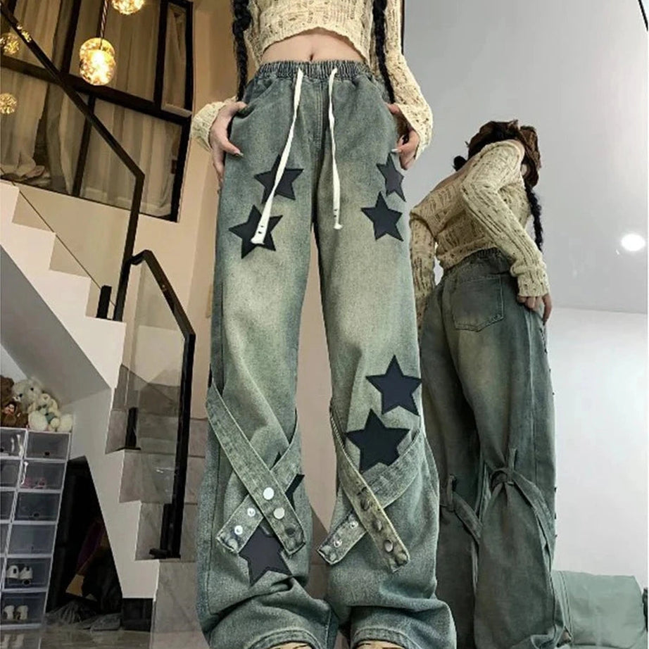 Y2k Baggy Blue Star Jeans