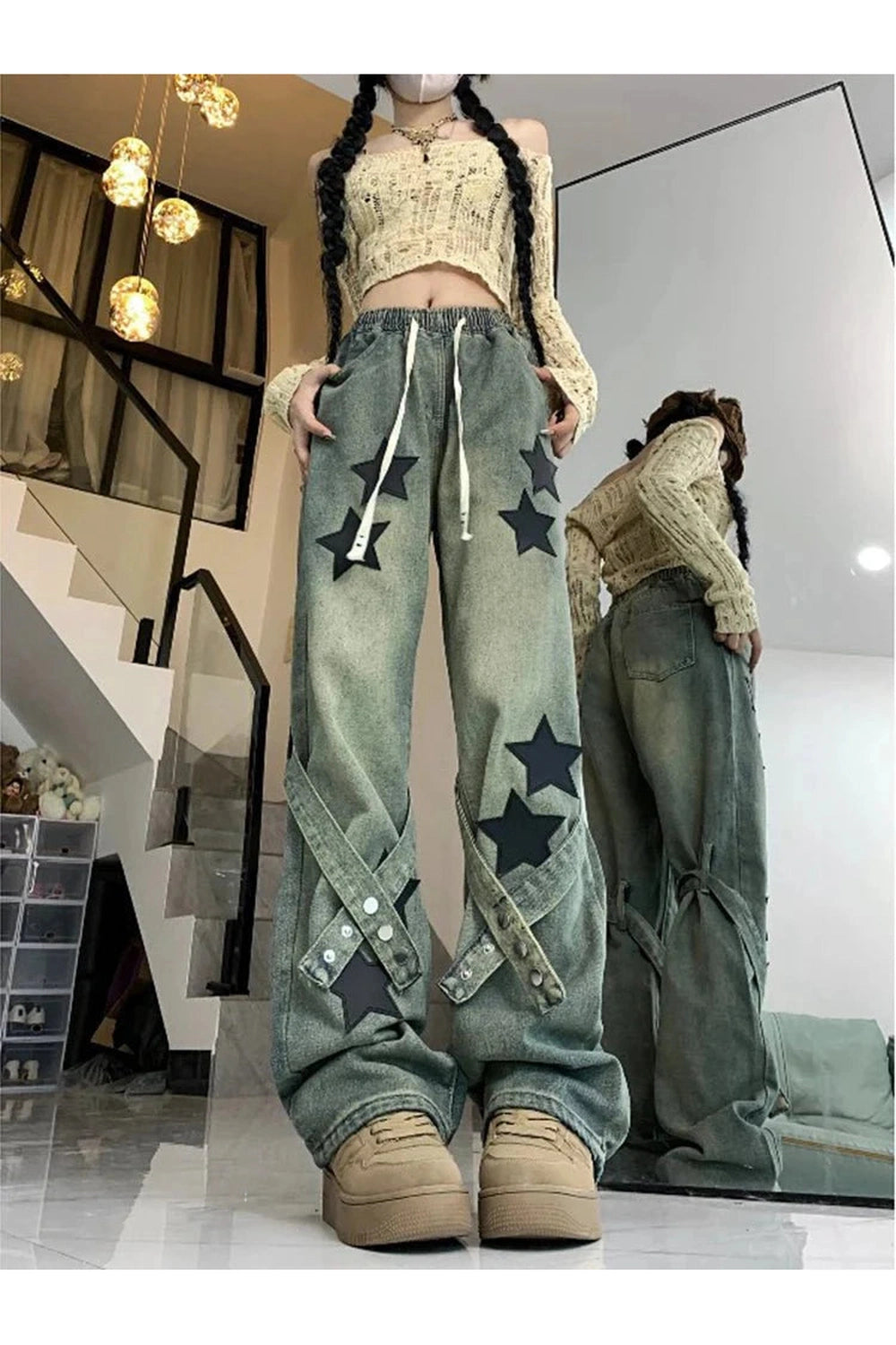 Y2k Baggy Blue Star Jeans