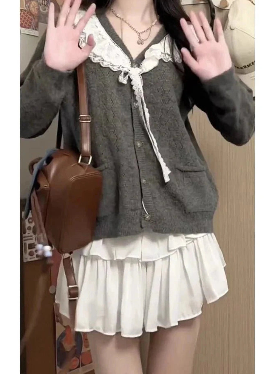 Y2k Acubi Lace Cardigan Sweater