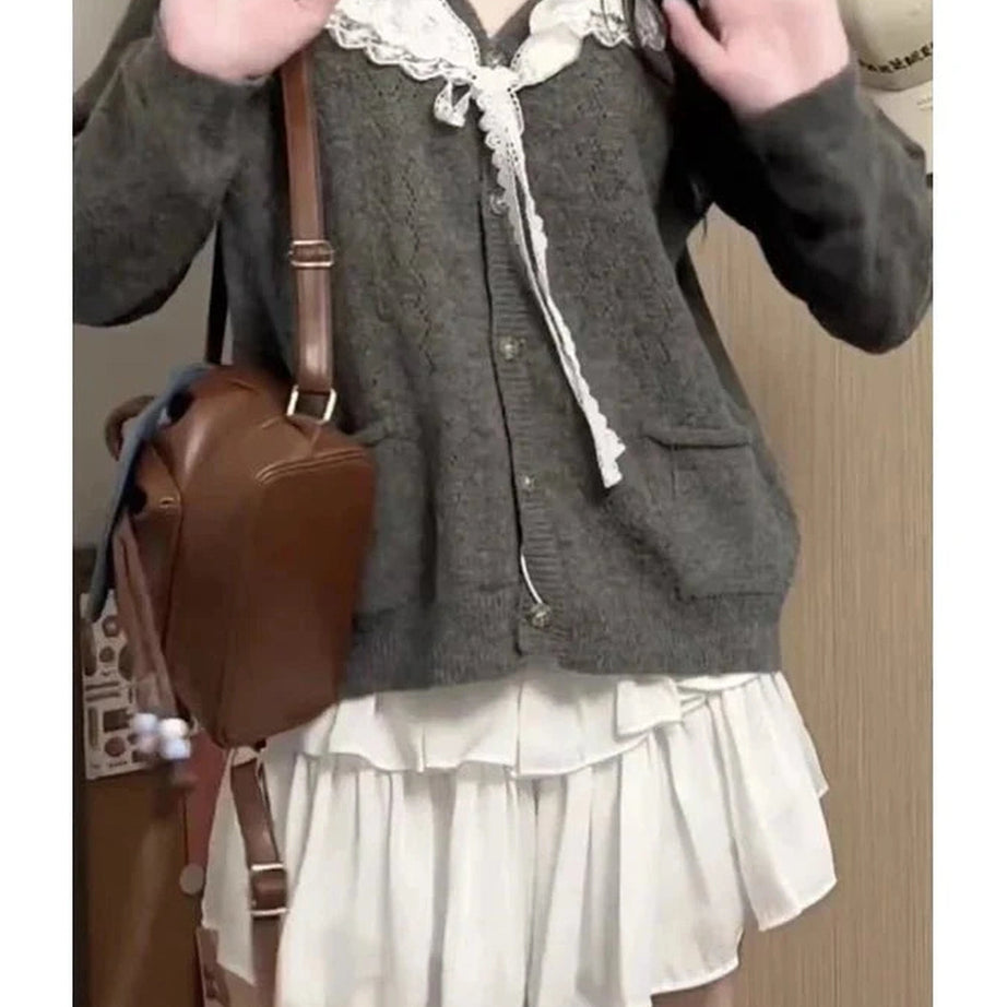 Y2k Acubi Lace Cardigan Sweater