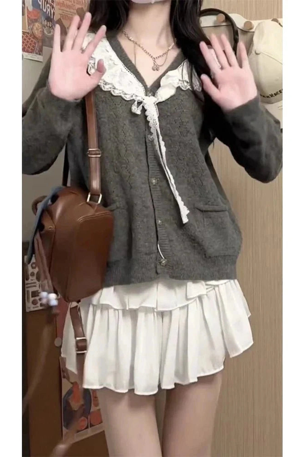 Y2k Acubi Lace Cardigan Sweater