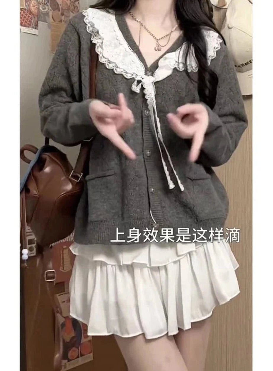 Y2k Acubi Lace Cardigan Sweater