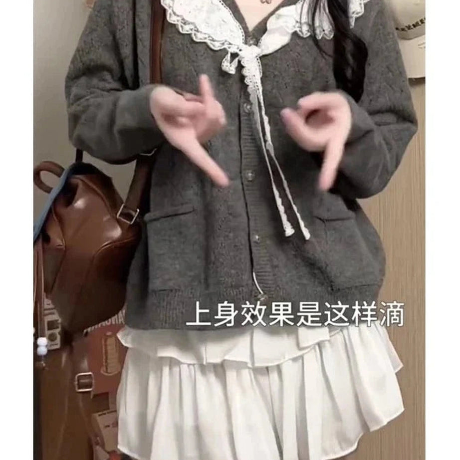 Y2k Acubi Lace Cardigan Sweater