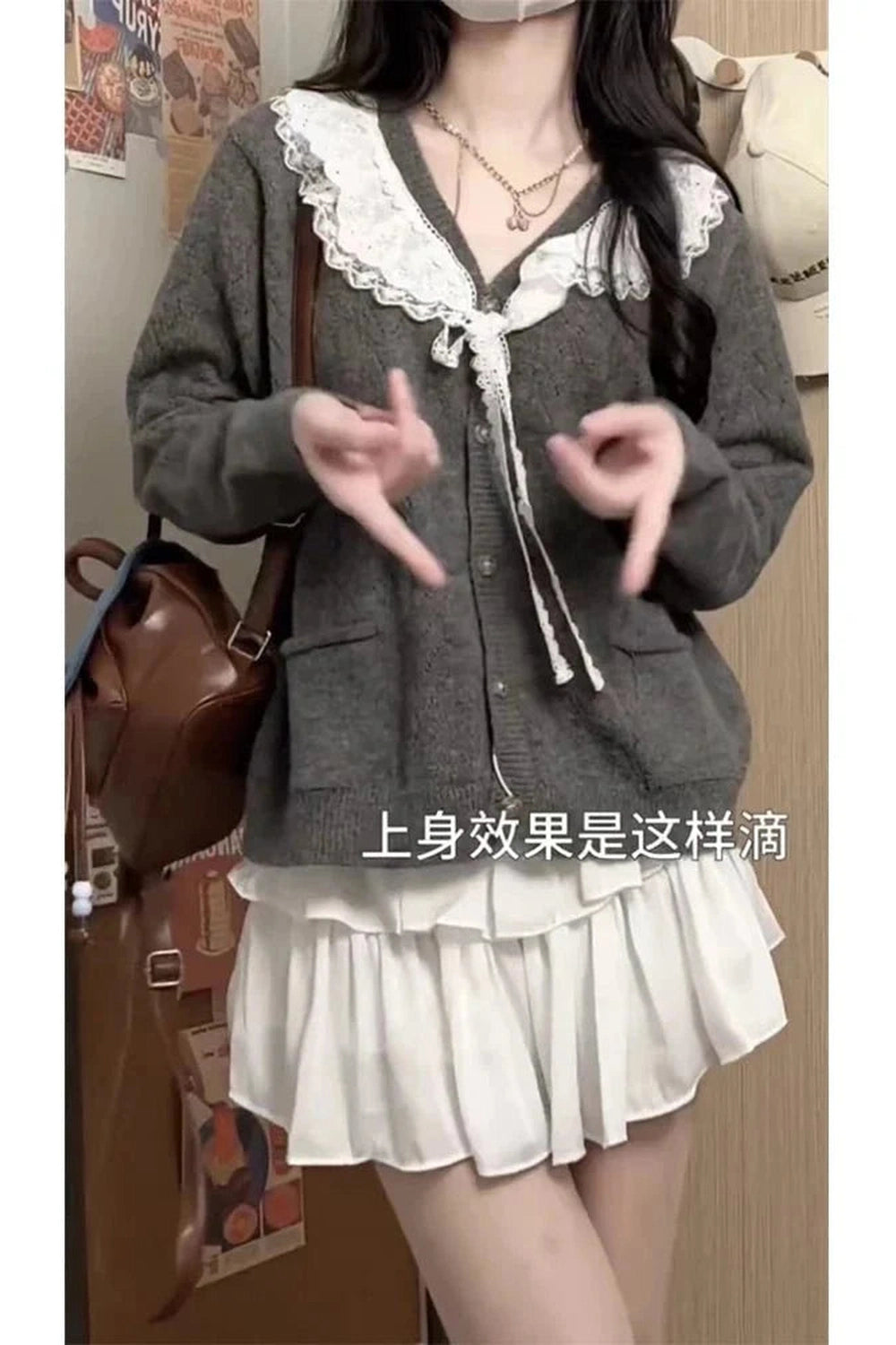 Y2k Acubi Lace Cardigan Sweater