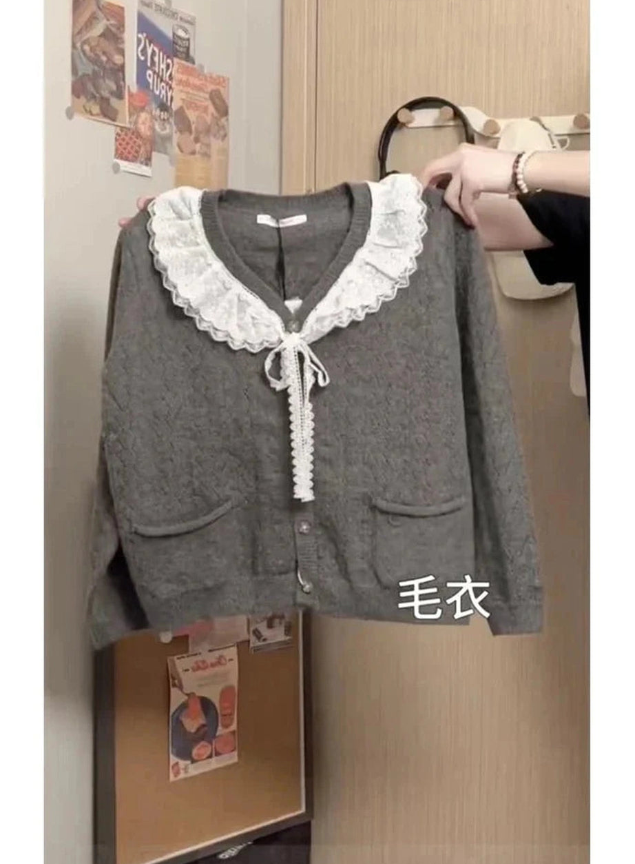 Y2k Acubi Lace Cardigan Sweater