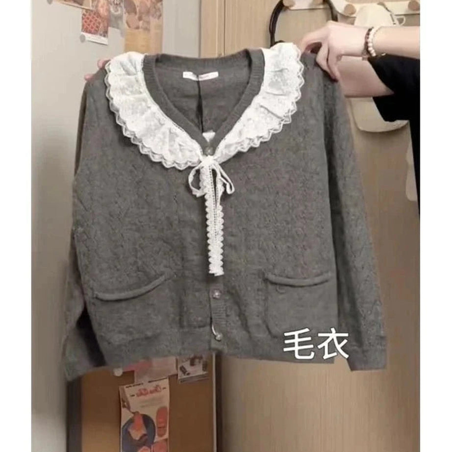 Y2k Acubi Lace Cardigan Sweater