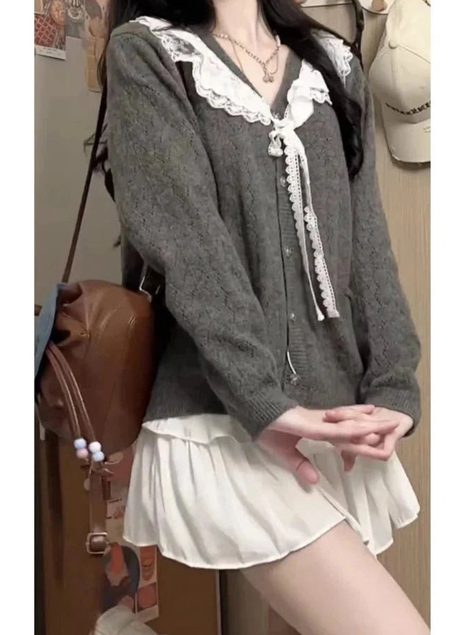 Y2k Acubi Lace Cardigan Sweater