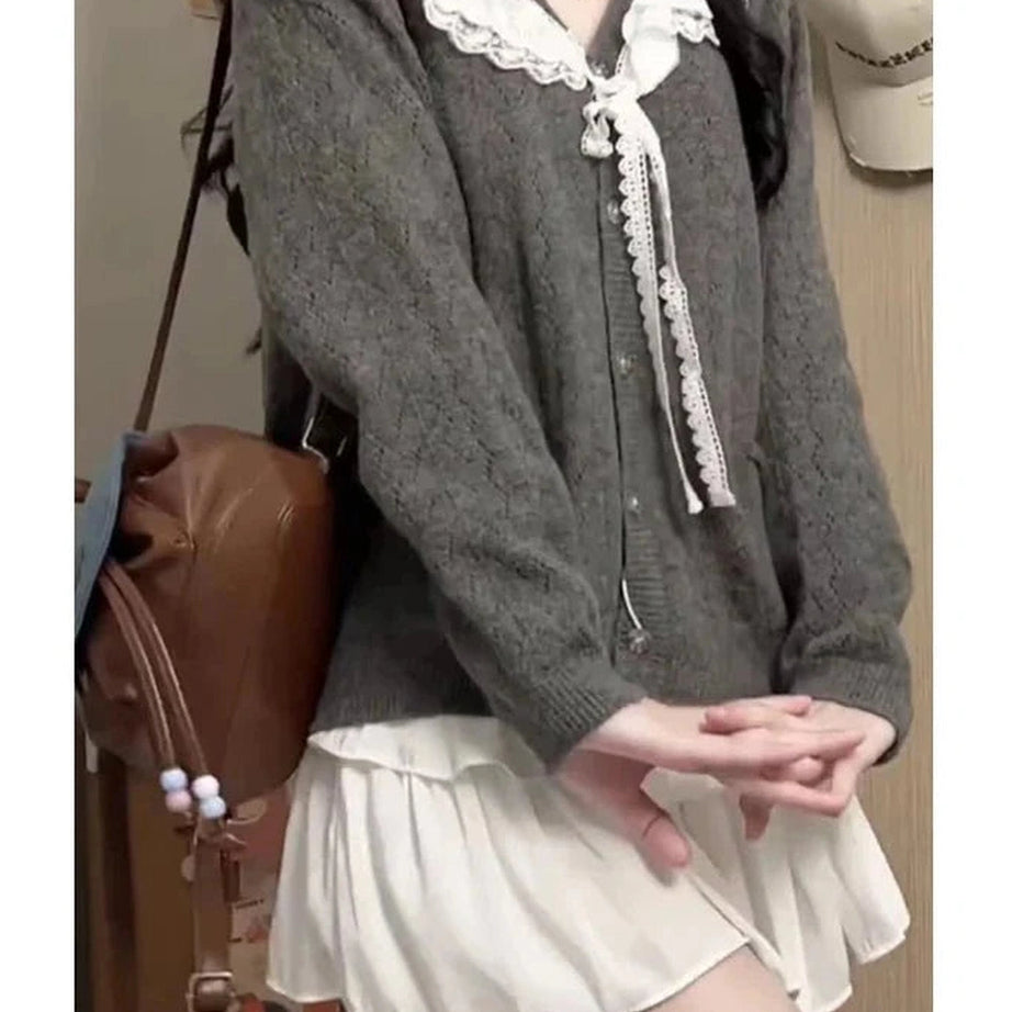 Y2k Acubi Lace Cardigan Sweater