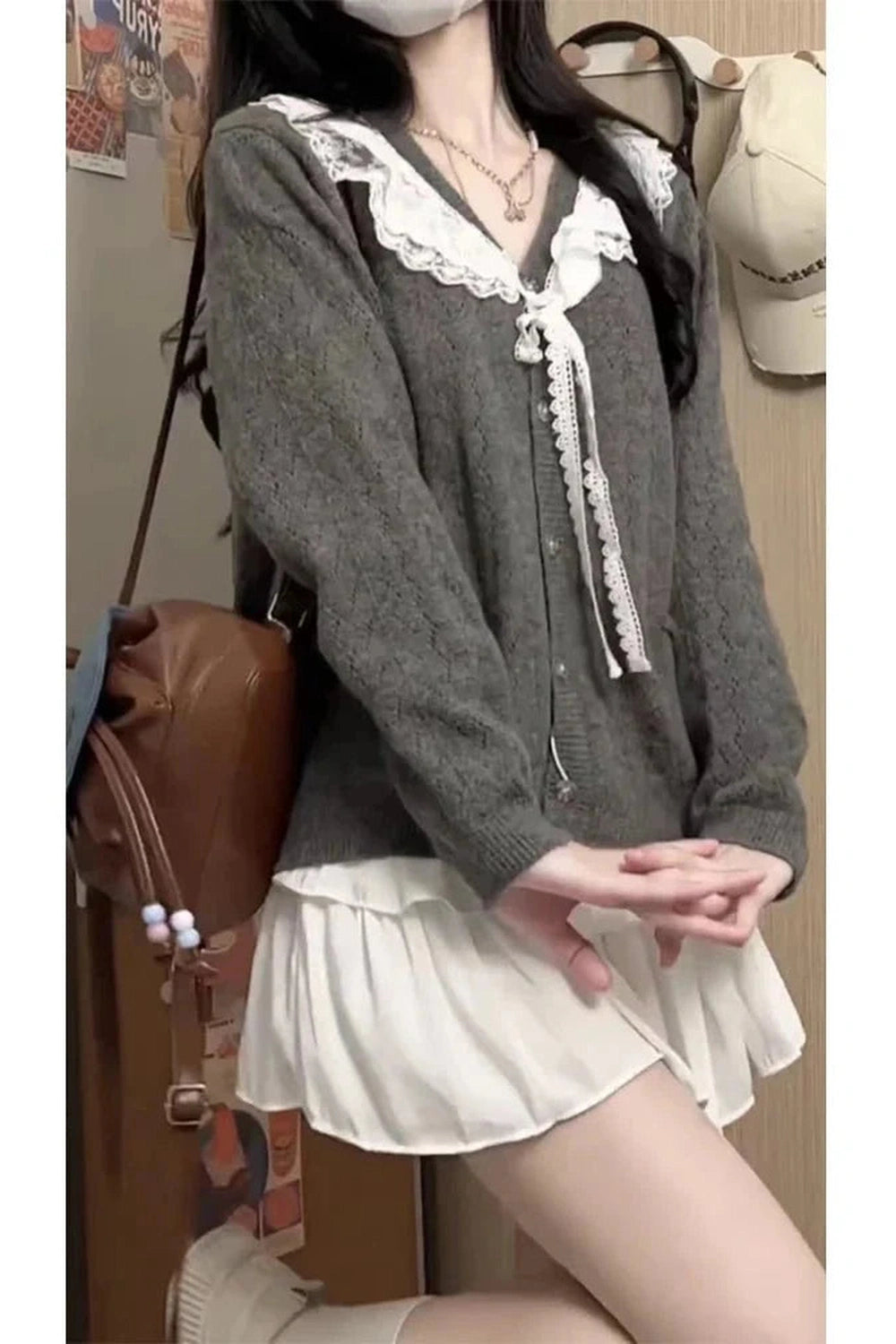 Y2k Acubi Lace Cardigan Sweater