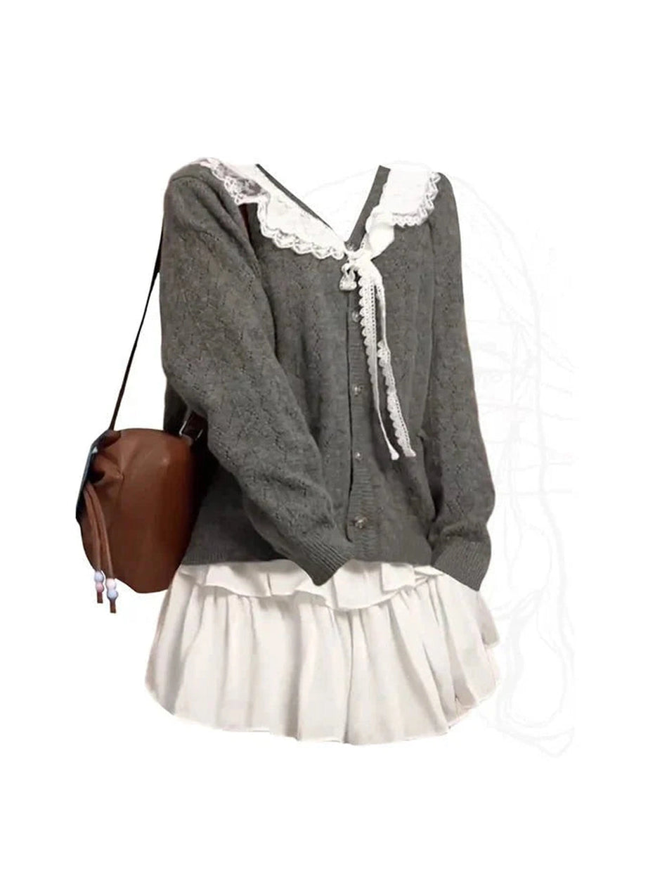 Y2k Acubi Lace Cardigan Sweater