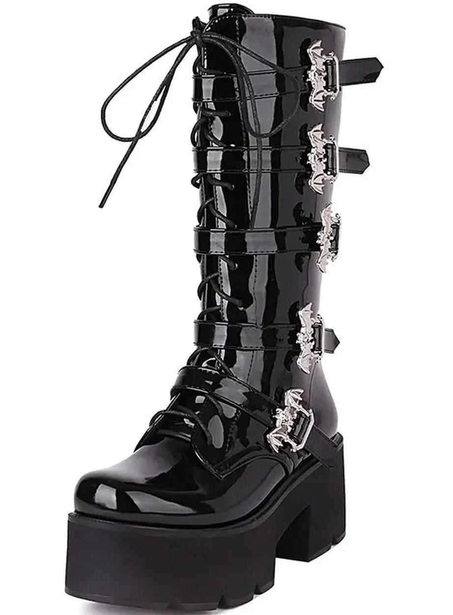 Y2k Bat Buckle Alt Gothic Boots