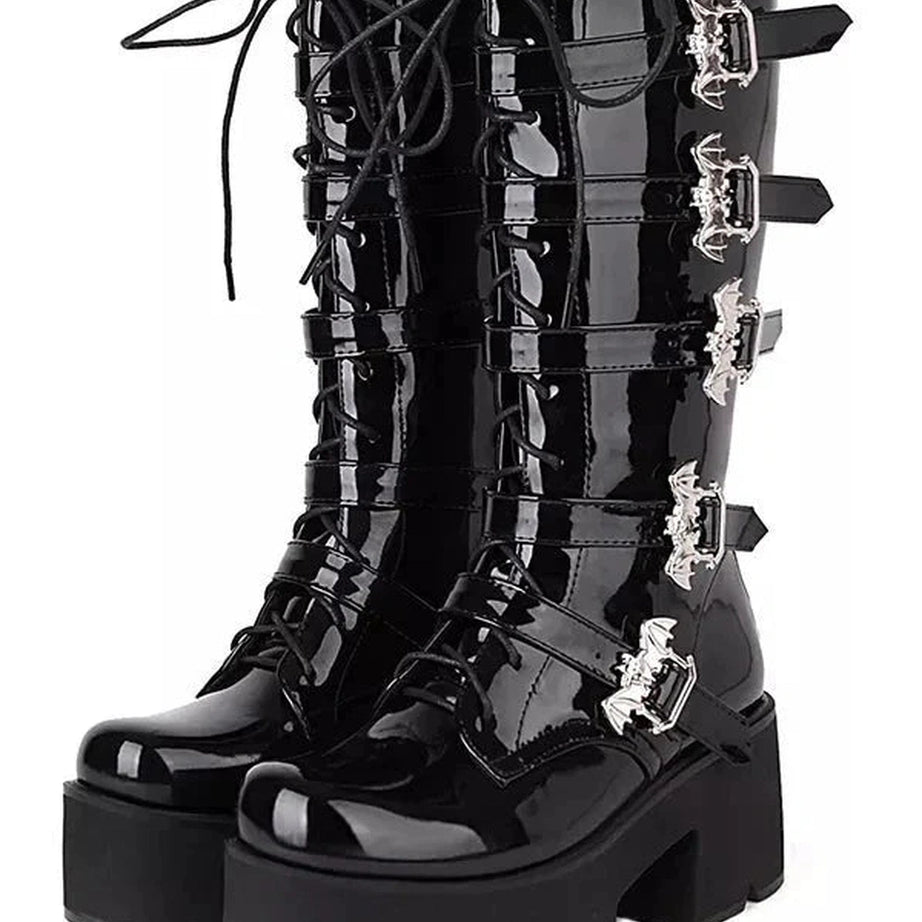 Y2k Bat Buckle Alt Gothic Boots