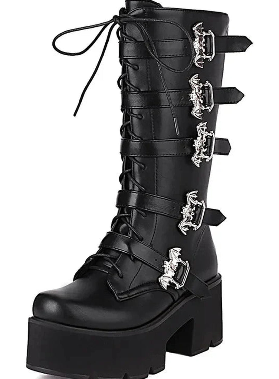 Y2k Bat Buckle Alt Gothic Boots