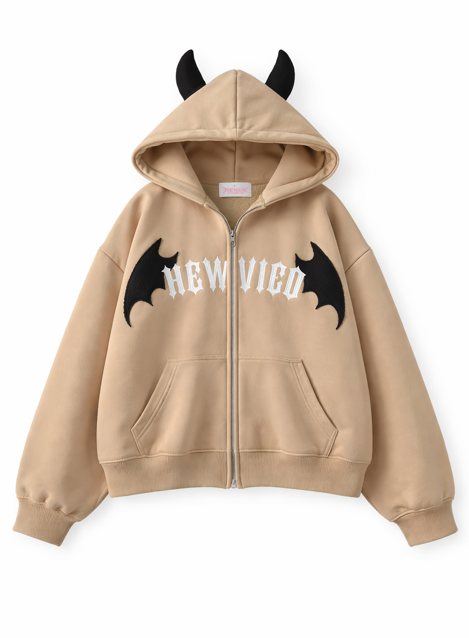 Y2k Little Devil Embroidered Zipper Hoodie