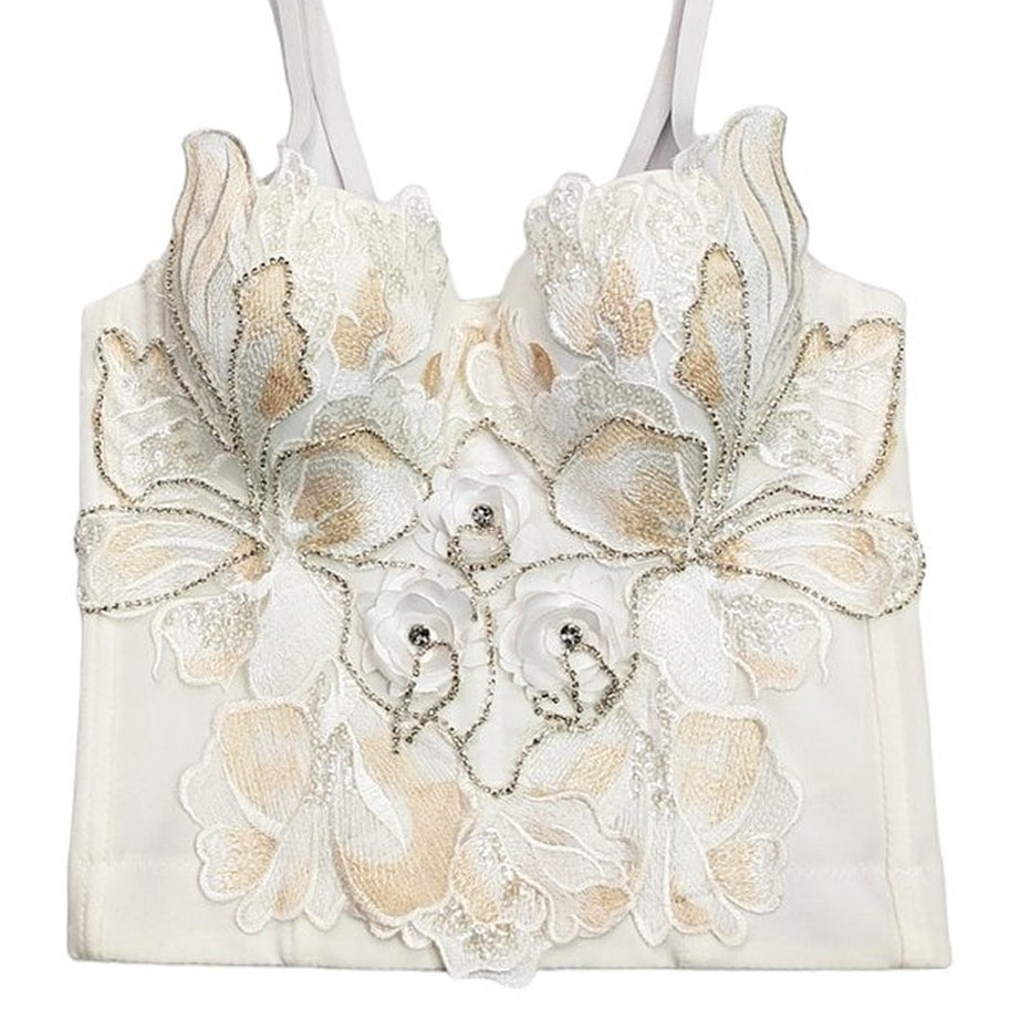 Y2k Coquette Beaded White Camisole Top