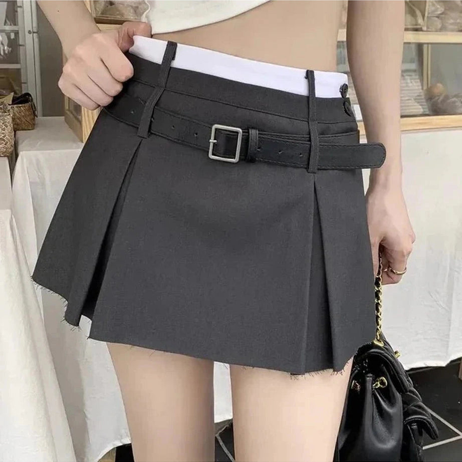 Y2k Acubi Belt Pleated Mini Skirt