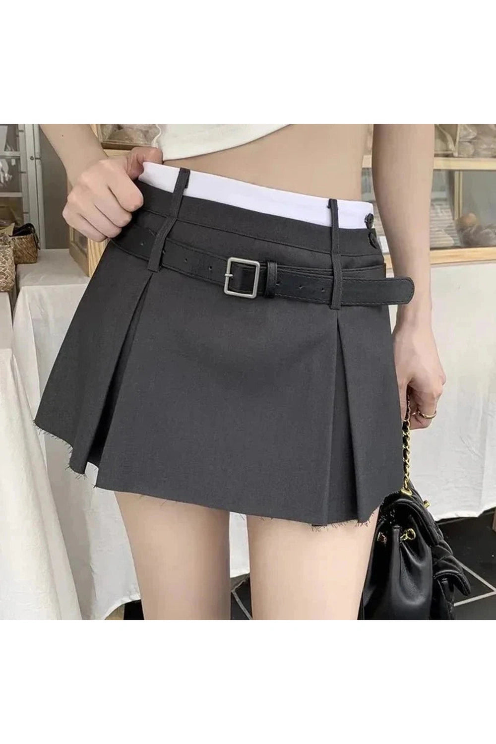 Y2k Acubi Belt Pleated Mini Skirt