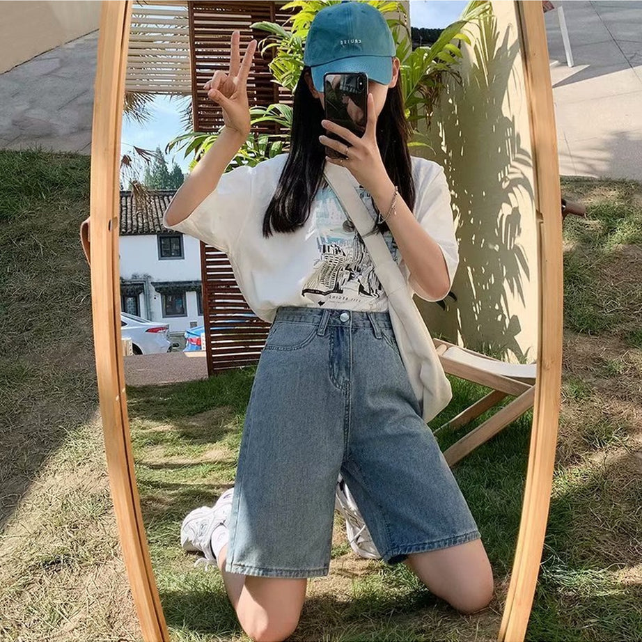 Y2k Belted Summer Denim Shorts