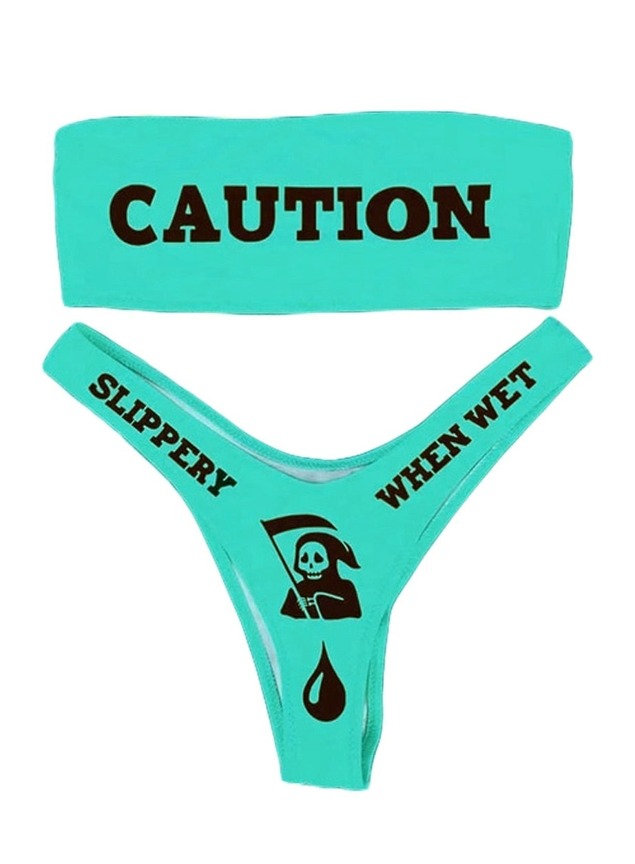Y2k Bikini "CAUTION"
