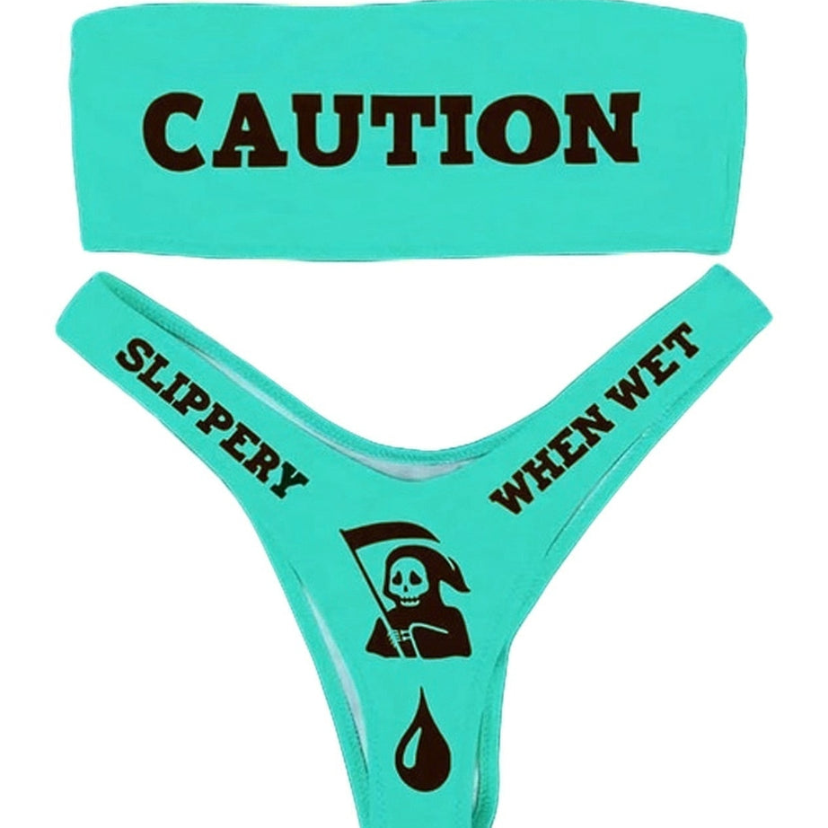 Y2k Bikini "CAUTION"