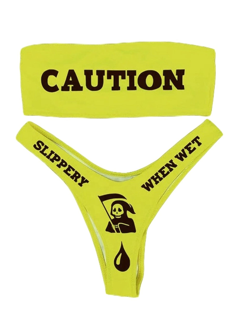 Y2k Bikini "CAUTION"