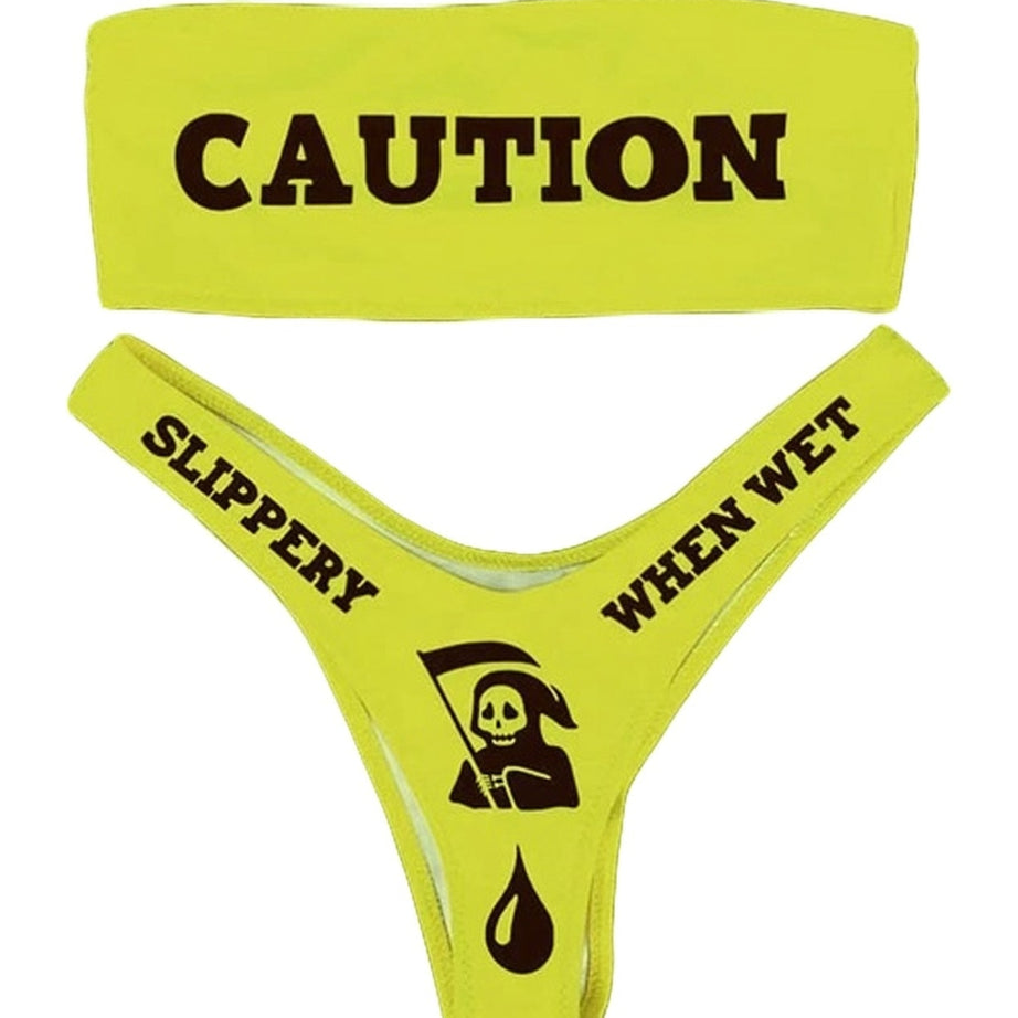Y2k Bikini "CAUTION"