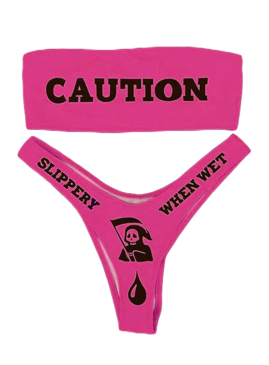Y2k Bikini "CAUTION"