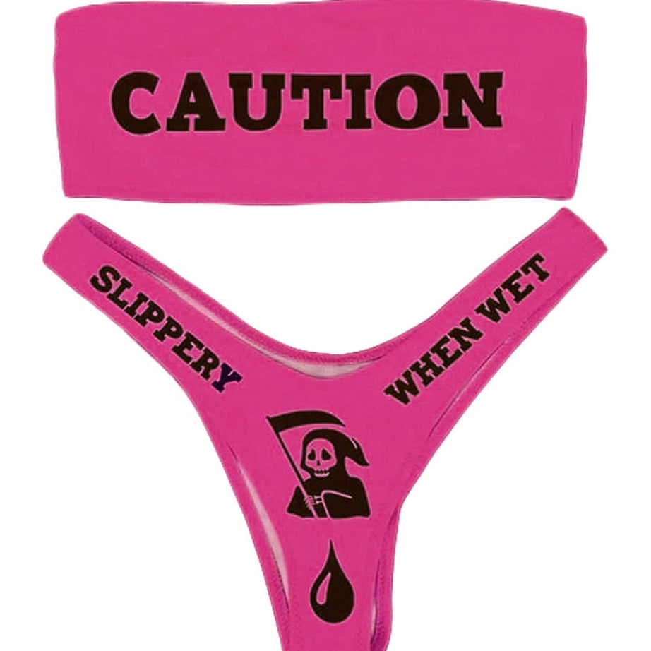 Y2k Bikini "CAUTION"