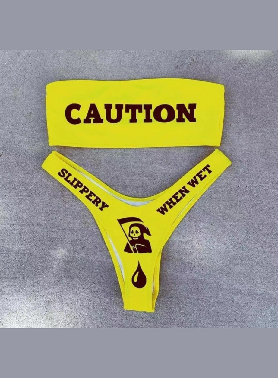 Y2k Bikini "CAUTION"