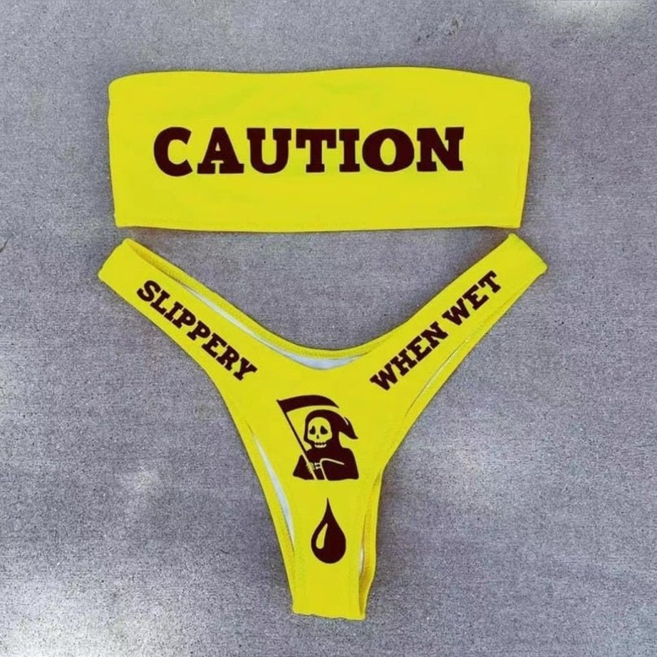 Y2k Bikini "CAUTION"