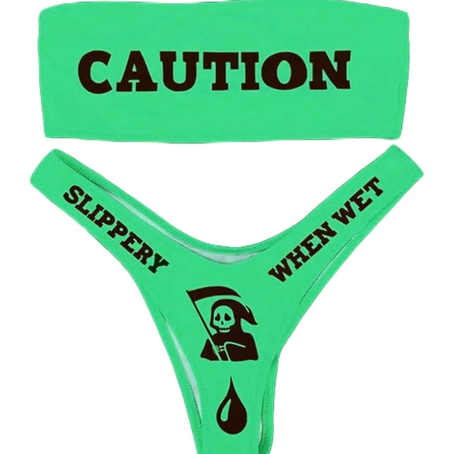 Y2k Bikini "CAUTION"
