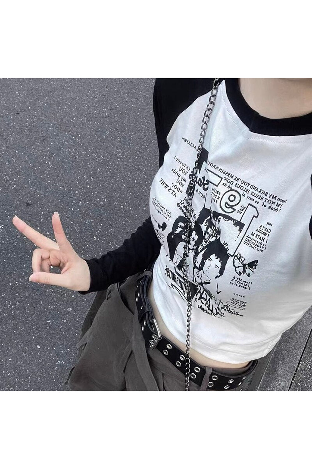 Y2k Acubi Black And White Grunge Crop Top