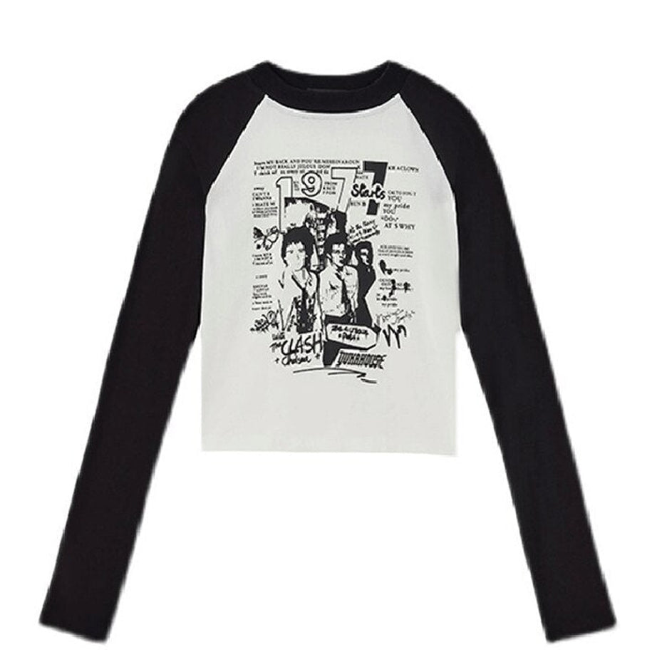 Y2k Acubi Black And White Grunge Crop Top