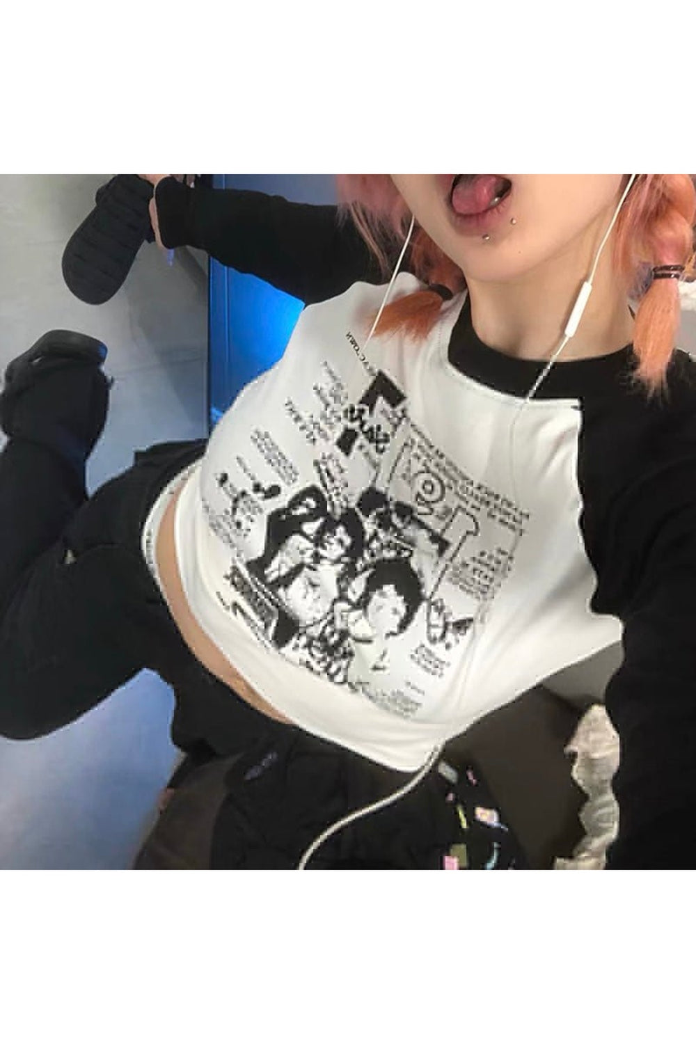 Y2k Acubi Black And White Grunge Crop Top
