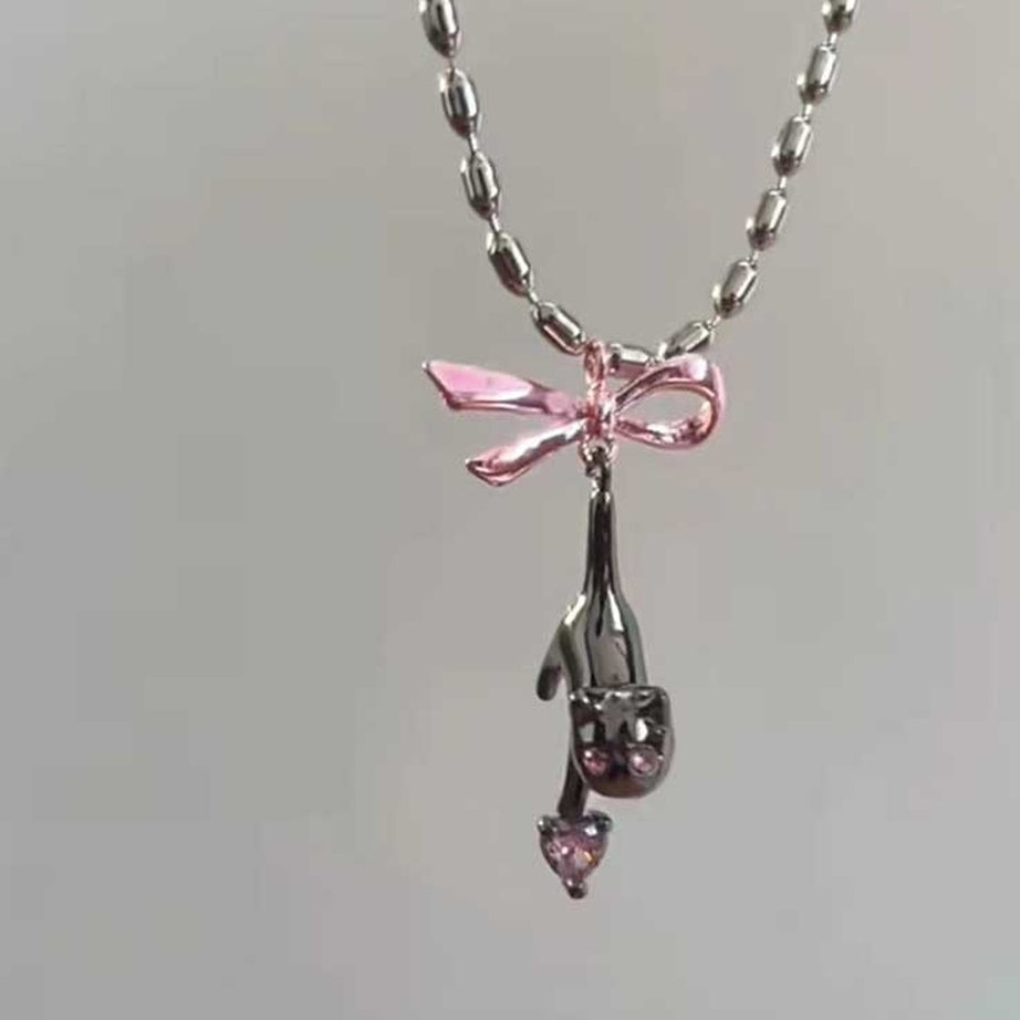 Y2k Black Cat Heart Necklace