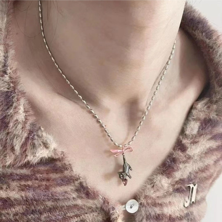 Y2k Black Cat Heart Necklace