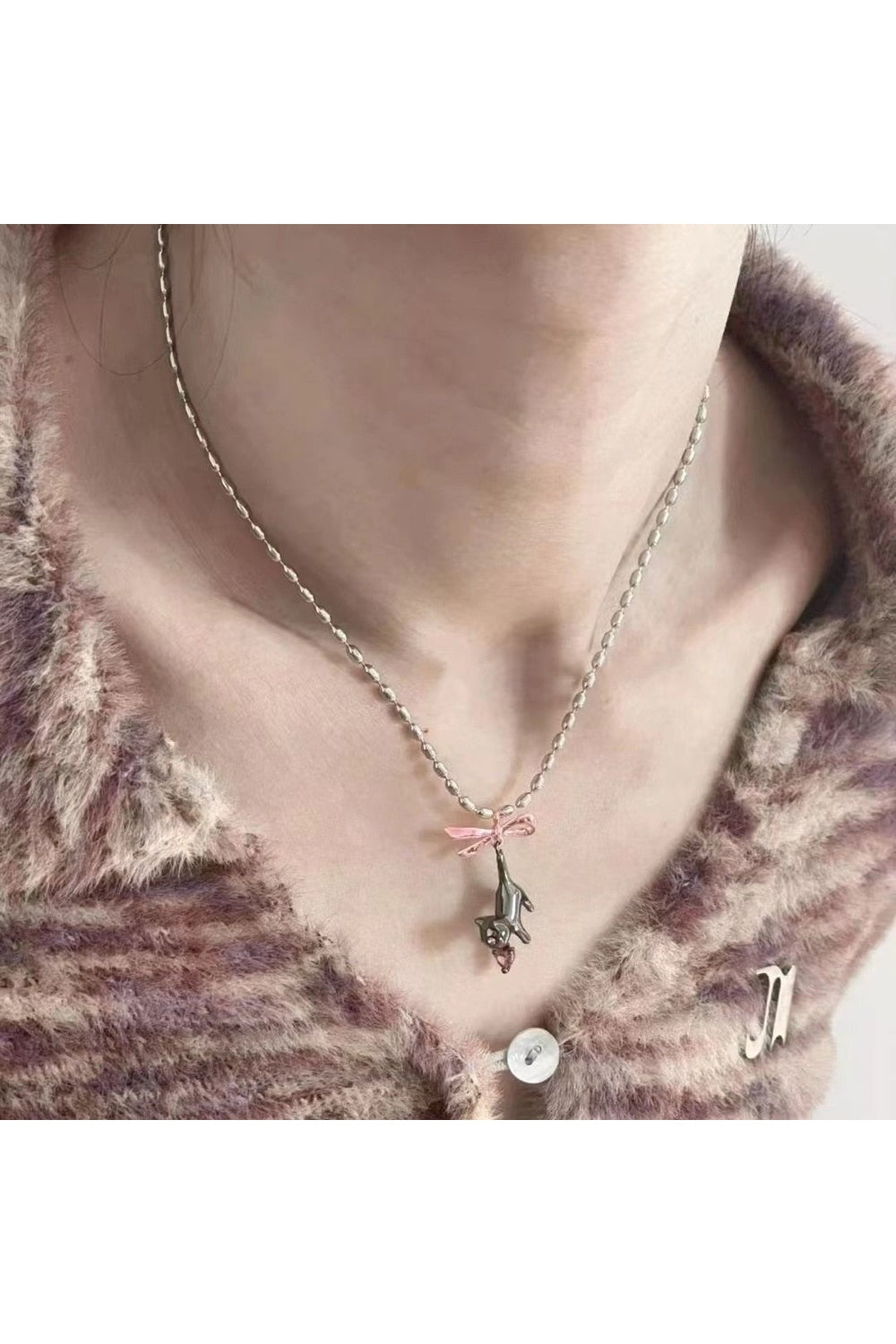 Y2k Black Cat Heart Necklace