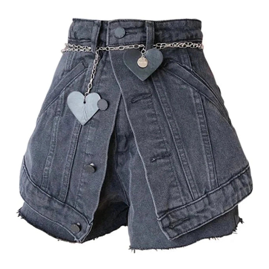 Y2k Black Chain Denim Shorts