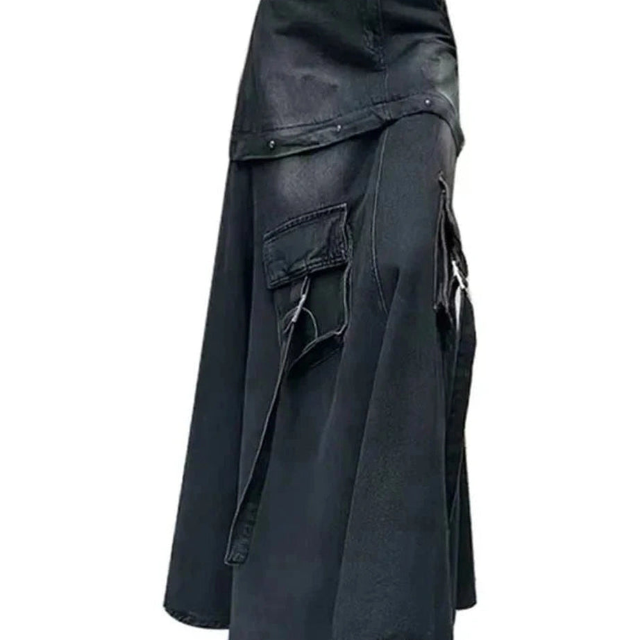 Y2k Black Denim A-Line Skirt