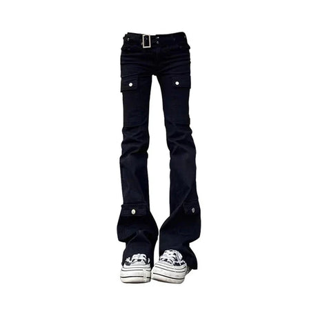 Black Gothic Flare Cargo Jeans -