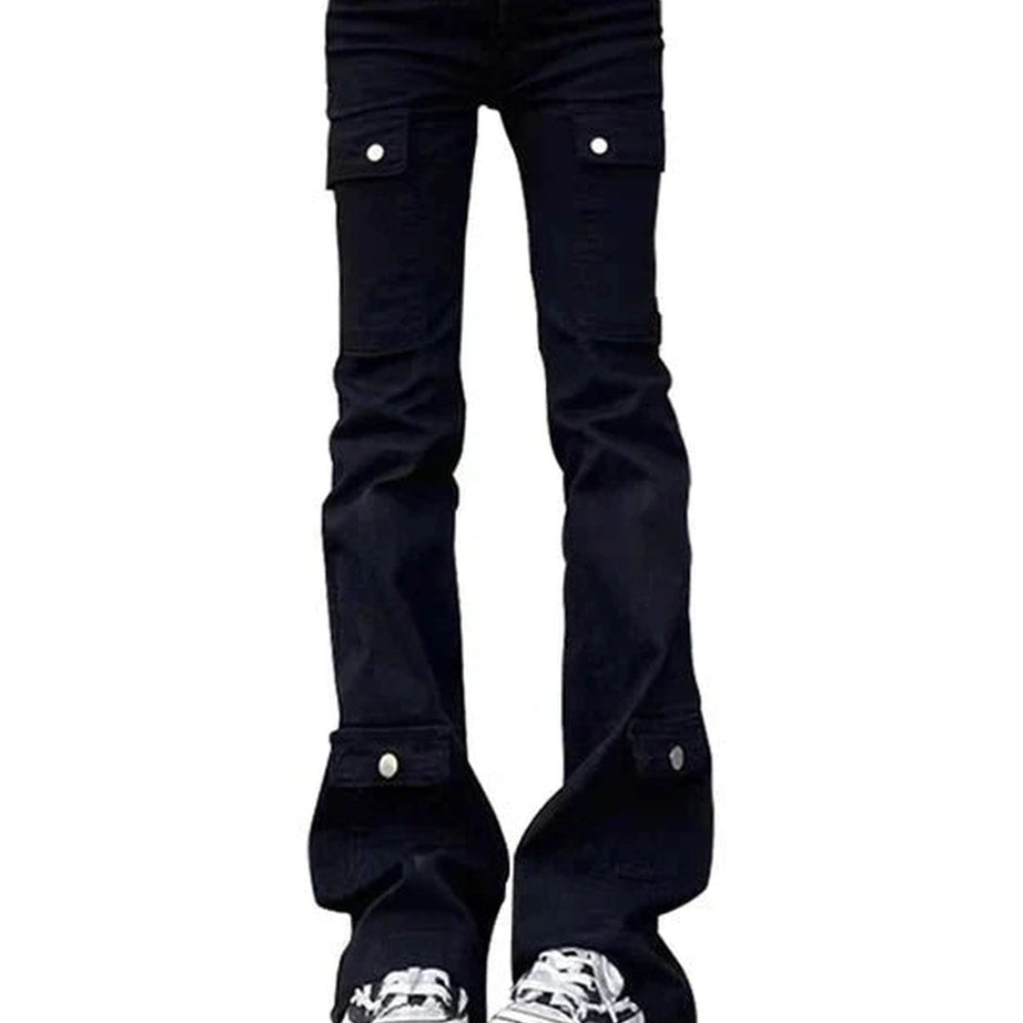 Y2k Black Gothic Flare Cargo Jeans