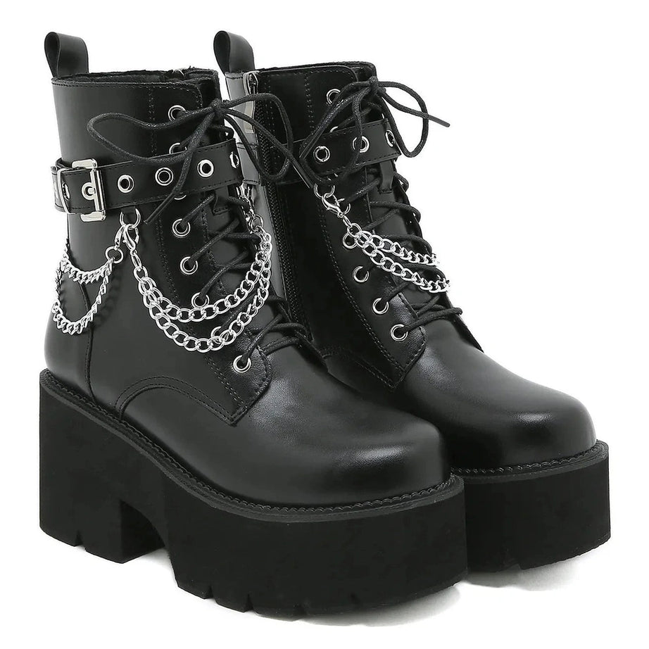 Y2k Black Gothic Platform Combat Boots