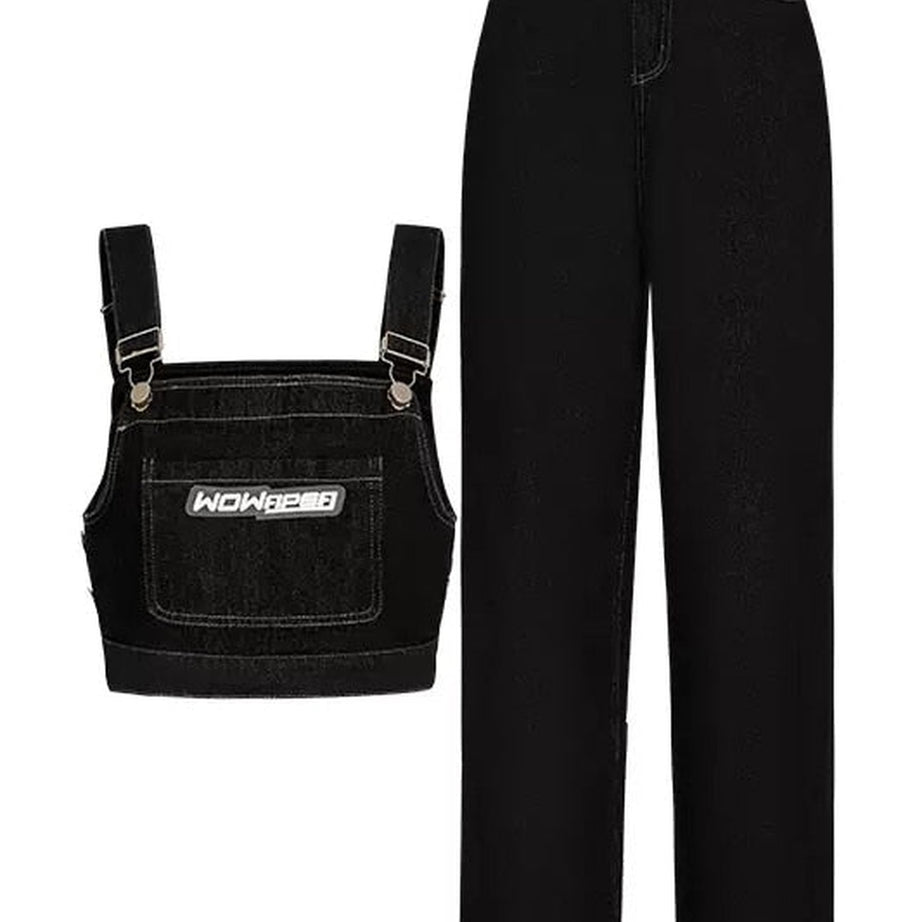 Y2k Black Jeans Overalls Set