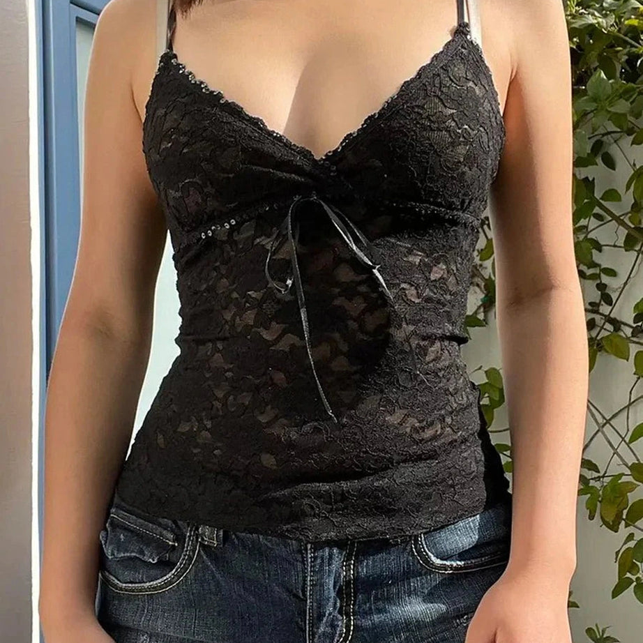 Y2k Black Lace Cami Crop Top