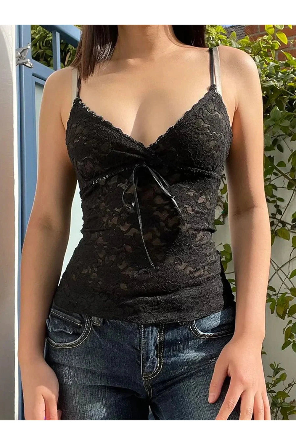 Y2k Black Lace Cami Crop Top