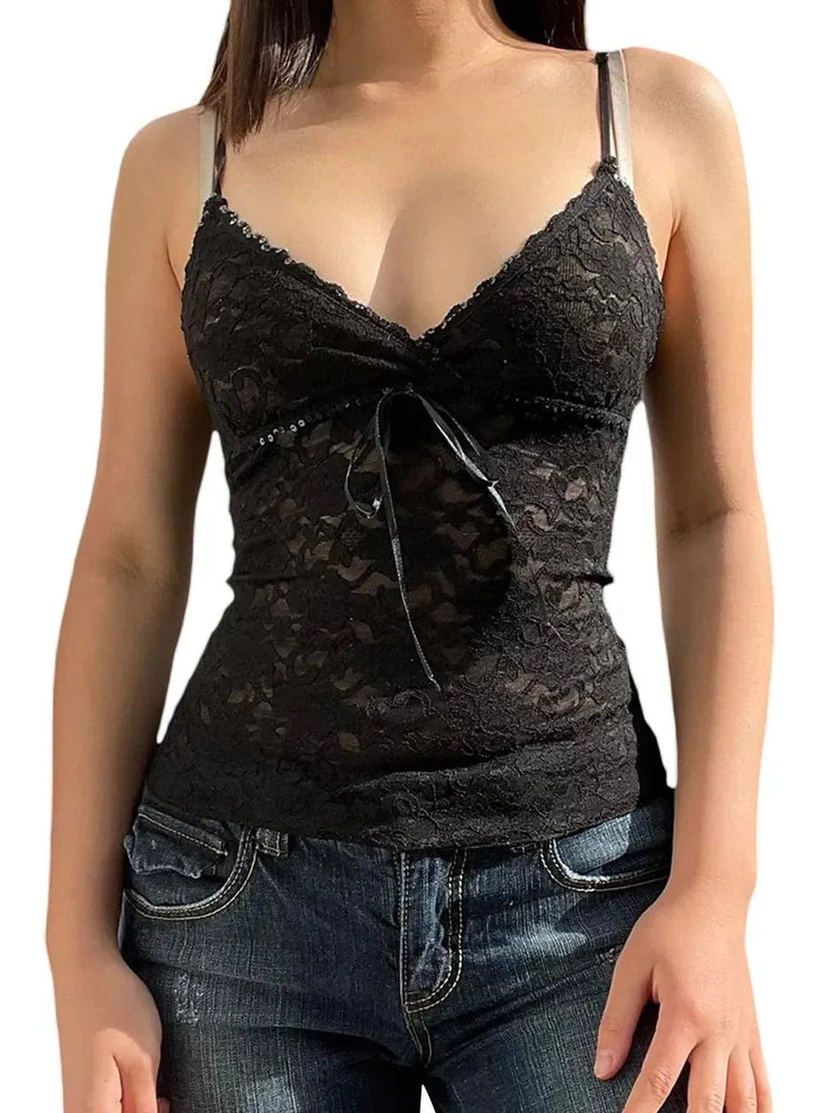 Y2k Black Lace Cami Crop Top