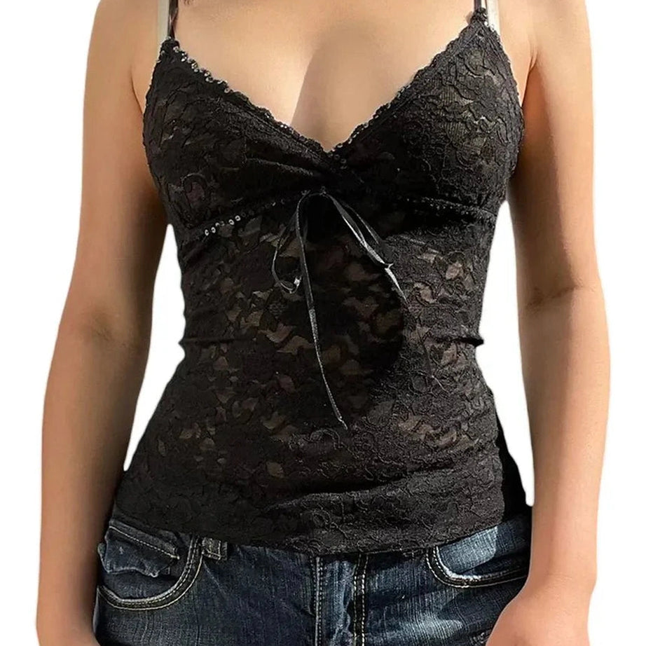 Y2k Black Lace Cami Crop Top