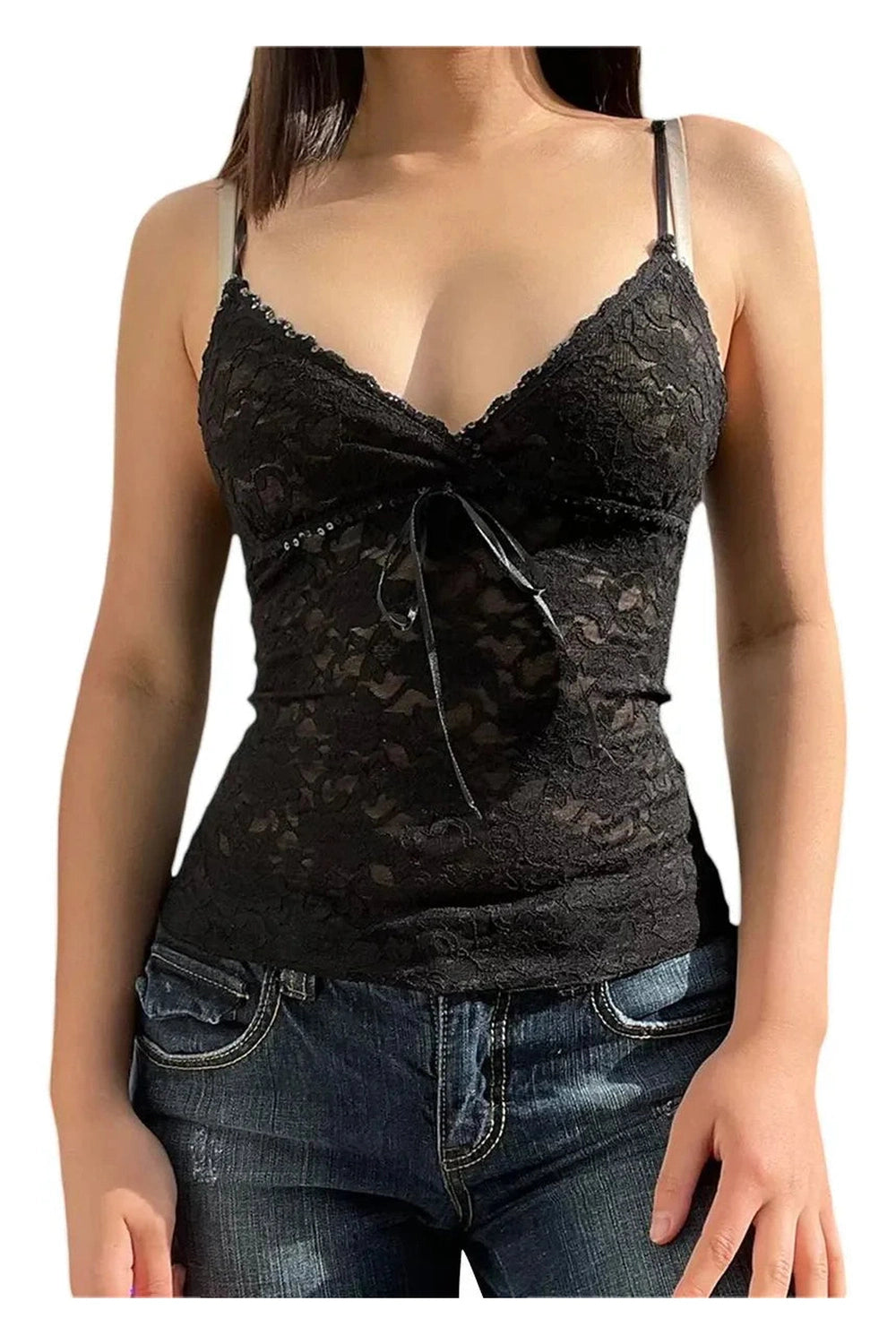 Y2k Black Lace Cami Crop Top