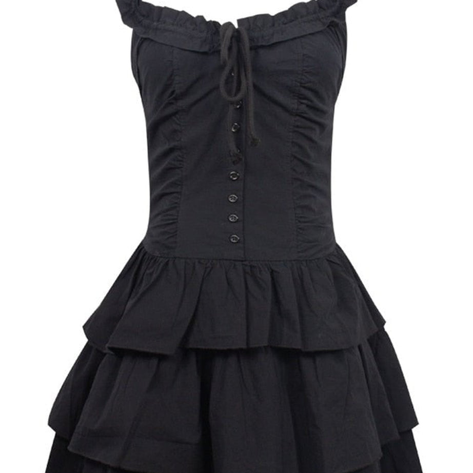 Y2k Black Lace-Up Spaghetti Strap Gown