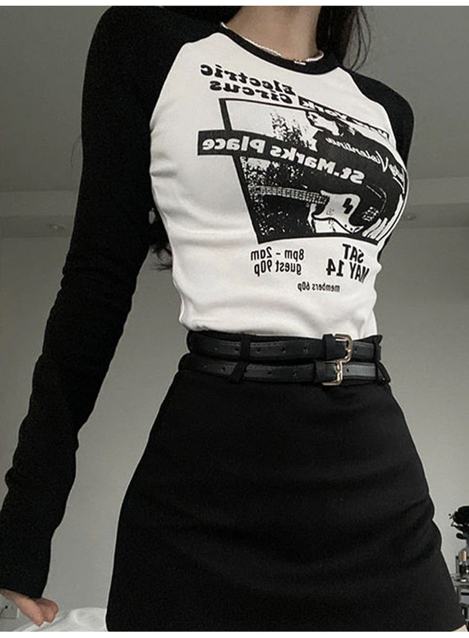Y2k Black Patchwork Crop Top
